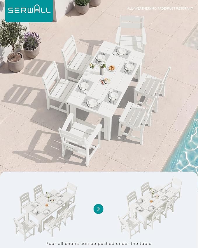 SERWALL HDPE Outdoor Dining Table and Chairs Set for 4 | with Armless Chair Seat