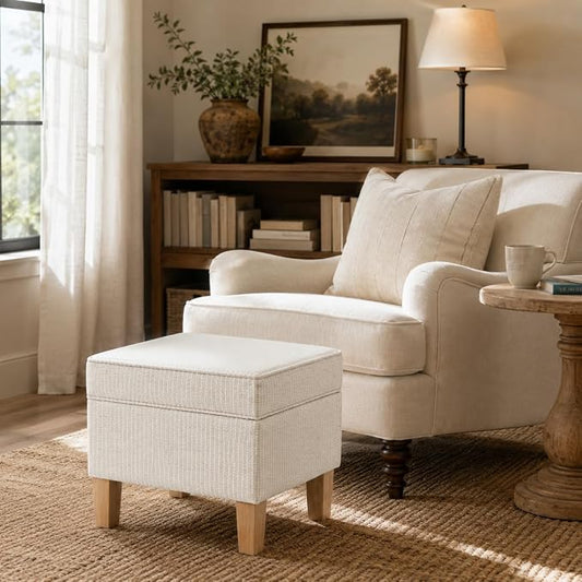 HomePop 22" Modern Rectangular Storage Ottoman - White Woven Stripe