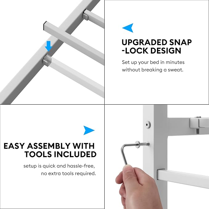 King Size Bed Frame with Headboard - Metal Platform Bed with LED Lights, Charging Station, Under Bed Storage and Heavy Duty Steel Slats Support - No Box Spring Needed, Easy Assembly, White