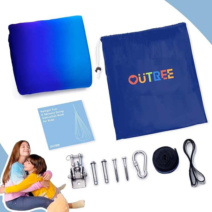 OUTREE Double Layer Therapy Swing with 360 Swivel Hanger, Healing & Relaxing Cuddle Swing for Kids and Adults with Autism, ADHD, Sensory Processing Disorder (Blue-Purple Gradient)