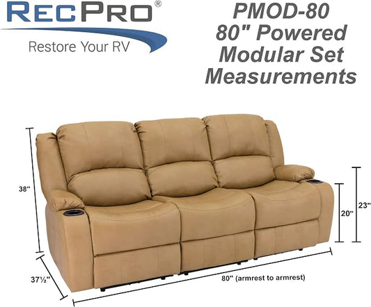 RecPro RV Recliner Charles 80" Powered Triple Wall Hugger | Drop Down Console | RV Furniture with Upgraded 2023 Fabric (Toffee)
