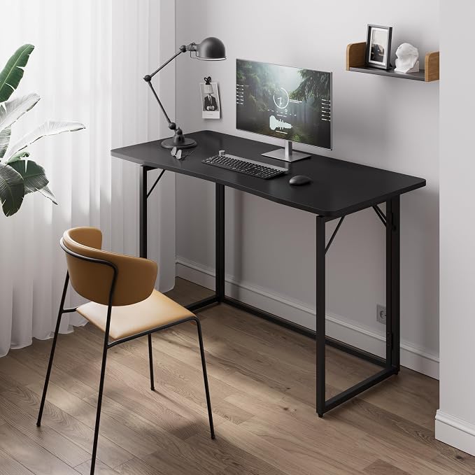 JOYMOOP Black 47.2" Folding Desk, No Assembly Small Foldable Desk for Home, Office, Wooden Top Folding Computer Desk for Working, Writing, Studying - Large Size