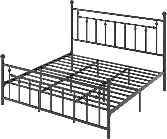 SHA CERLIN 14" King Size Metal Platform Bed Frame/Victorian Headboard and Footboard/Steel Slats Mattress Foundation for Storage/No Box Spring Needed/Noise Free/Black