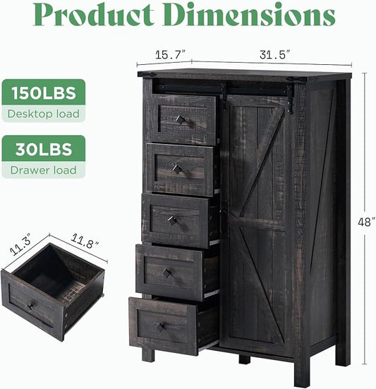 AMERLIFE 3-Piece Farmhouse Bedroom Furniture Set with Storage Cabinet and 2 Nightstands, Sliding Barn Door Wood Cabinet Set for Bedroom, Entryway, Black Oak
