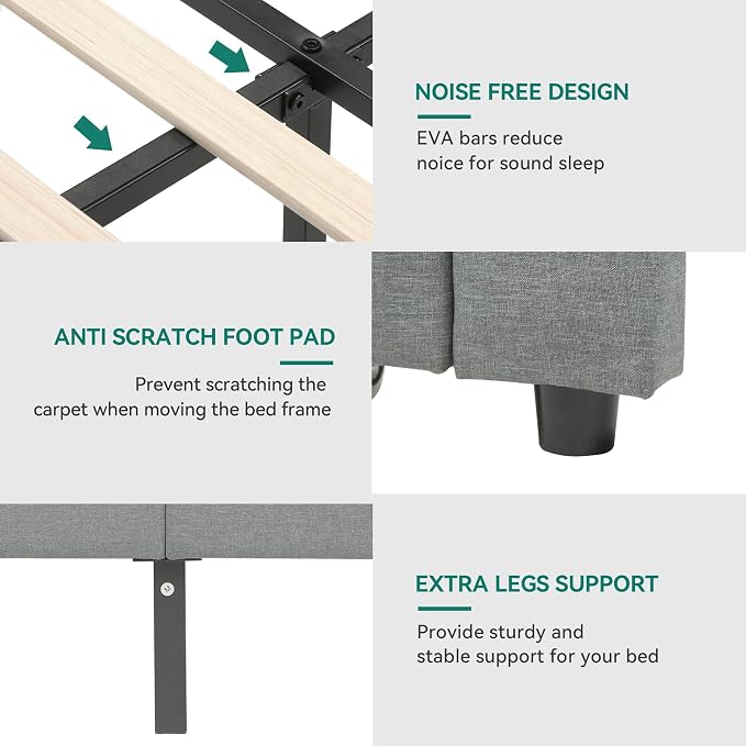 YITAHOME Storage Bed Frame, Queen Size Bed Frame with Type-C & USB Port and 2 Drawers, Upholstered Headboard Storage Shelf Platform Bed, No Box Spring Needed, Easy Assembly, Grey