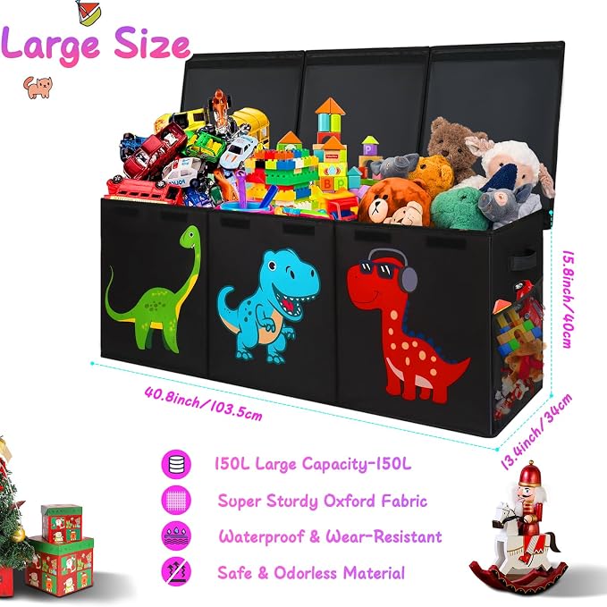 Mabahoo Extra Large Toy Box, Collapsible Toy Storage Organizer with Lids, Cute Toy Storage Chest for Kids Boys Girls, 40" x 16" x 16" Bin Box for Living Room, Playroom, Bedroom, Nursery