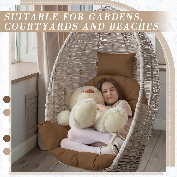 Tudomro Brown Waterproof Egg Chair Cushion with Pillow Filling 2.58 kg Replacement Rocking Wicker Chair Cushion 48" x 32" High Back Hanging Swing Hammock Pad Thicken for Outdoor Patio Garden