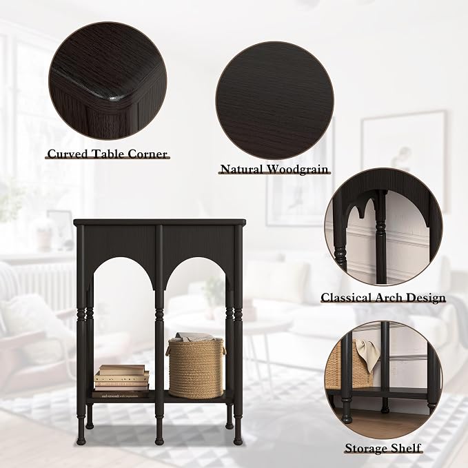 Console Table with Storage Shelf, 28" Small Entryway Table with Roman-Style Legs, Wooden Sofa Table Retro 2-Tier for Living Room, Hallway, Black