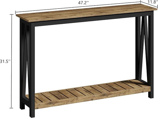 ChooChoo Farmhouse Console Table, Rustic Vintage Narrow Sofa Table for Entryway, Living Room, Hallway, 47 Rustic Oak & Black