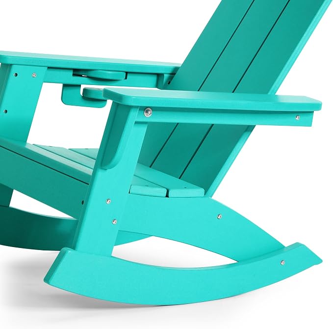 Costaelm Palms Kids Outdoor Preschool HDPE Plastic Modern Adirondack Rocking Chair (Set of 2), Turquoise