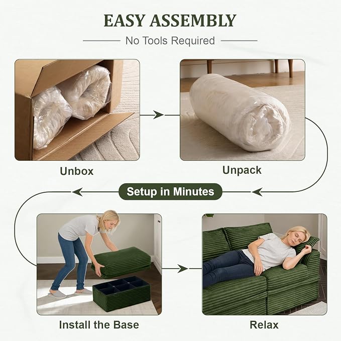 Upgrade Boneless Couch with Storage, Extra Deep&High Seat Modular Sectional Sofa 4 Seater U Shaped Cloud Couch with Ottoman, Tool-Free Assembly Sectional Couches for Living Room