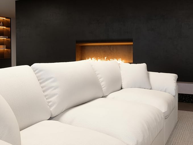 Modular Sectional Sofa Cloud Couch,Down Filled Comfy Cloud Modern Sofa,White Linen L Shape Oversized Couch Cushion Covers Removable Furniture for Living Room