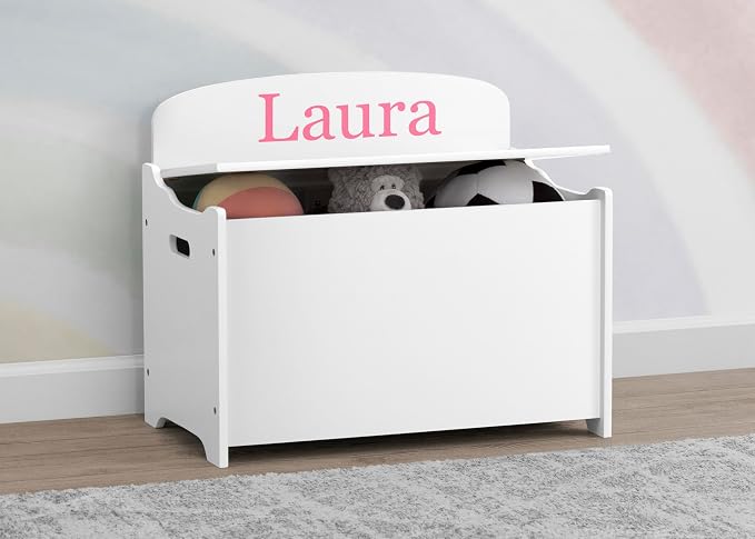 Delta Children Personalized MySize Deluxe Toy Box, Bianca White