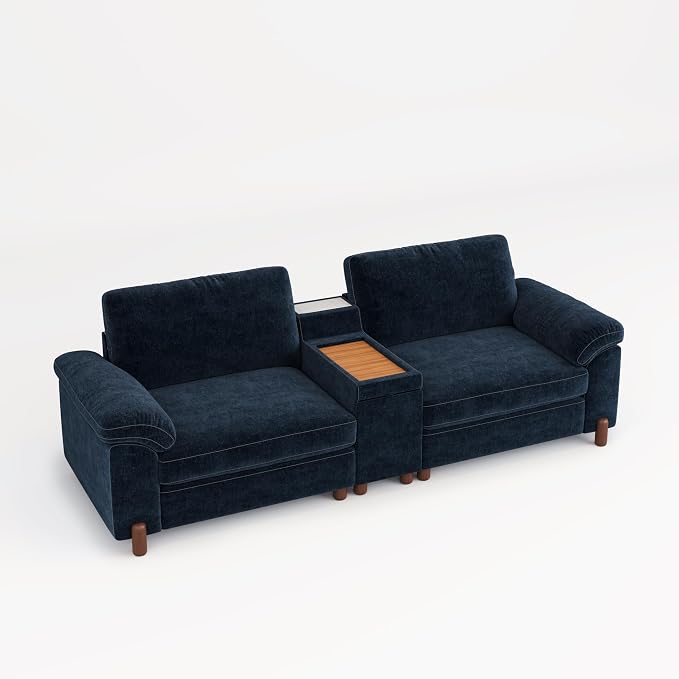SITJOY Large Cloud Couch, 100" Wide Loveseat Sofa, Chenille in Navy Blue | Detachable and Washable Chenille Cover Sectional Sofas for Living Room, Deep Seat Wide Couch with Cuphoders