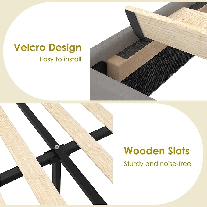 VECELO Queen Size Upholstered Bed Frame with 4 Storage Drawers, Adjustable Velvet Rivet Decor Headboard, Wooden Slats Platform Support, No Box Spring Needed, Easy Assembly,Dark Grey