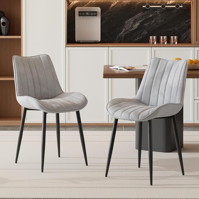 VECELO Dining Chairs Set of 6, Velvet Fabric & Metal Frame, Mordern Style for Kitchen, Living Room,Offcie, Light Grey