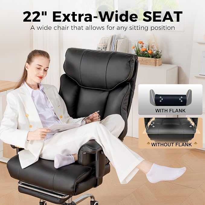 GTPLAYER Big and Tall Gaming Chair 400lbs Heavy Duty Office Chair with Foot Rest & Ergonomic Pocket Spring Cushion, High Back Lumbar Support for Lower Back Pain Relief, Ergo Black