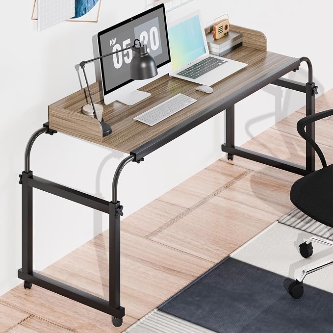 Overbed Table with Wheels, Queen Size Over Bed Desk with Adjustable Height & Length, Over The Bed Rolling Recliner Computer Desk, Mobile Laptop Cart for Bedroom, Living Room, Office, Hospital (47")