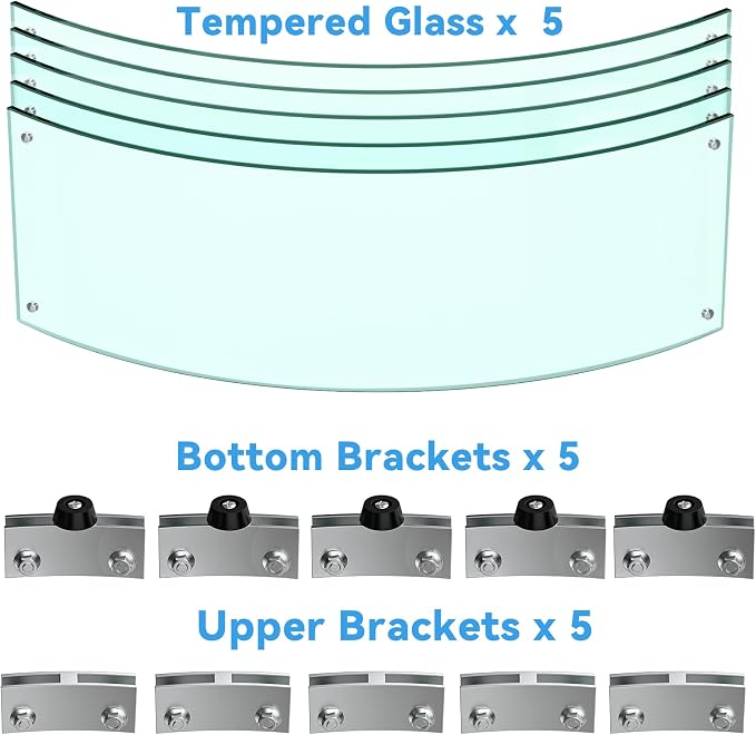 Skyflame 47" Round Fire Pit Glass Wind Guard, Thick & Clear Tempered Glass Fire-Resistant Wind Screens with Bracket & Feet, for Outdoor Fire Table/Fire Pit Pan