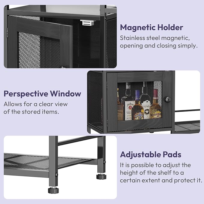 SWTYMIKI Coffee Bar Cabinet for Home - Farmhouse Coffee Stand Station Multi-Purpose Storage Cabinet with Adjustable Feet, Drawers - Kitchen Bar Table for Living Room, Corner, Small Space, Black