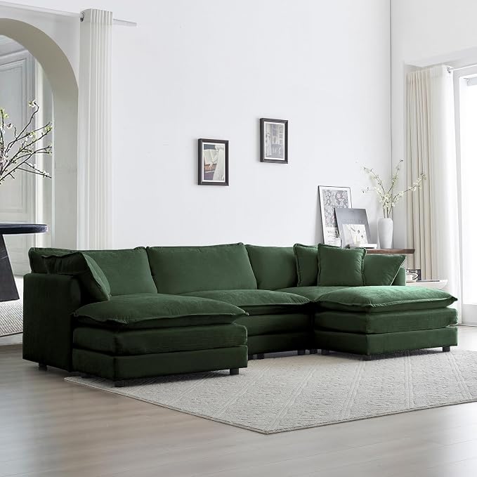 GNIXUU 111.5“ Oversized Modular Sectional Sofa, Comfy Cloud Couch for Living Room, Modern Chenille Large Deep Seat U Shaped Couch with Reversible Chaise & Cushions(5 Seater,Green)
