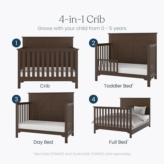 Child Craft Woodland Design 4-in-1 Convertible Baby Crib Nursery Furniture - Baby Bed, Toddler Bed and Full Size Bed, 3 Adjustable Mattress Positions, Real Wood, Baby Safe Finish (Brushed Truffle)