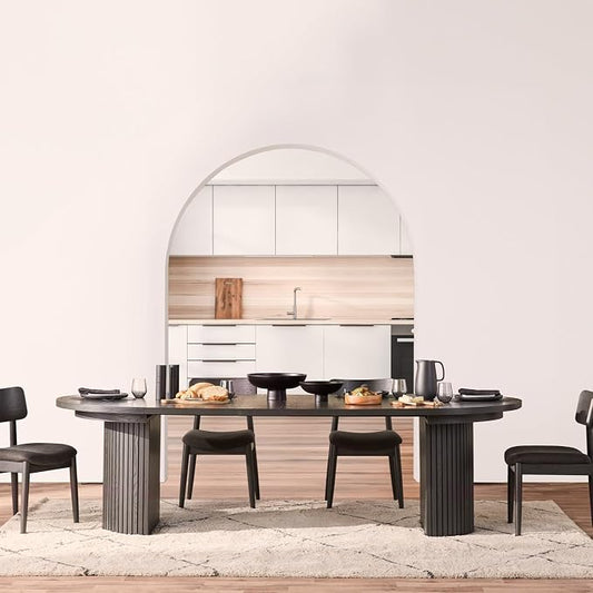 Transformer Table - Solid Wood Extendable Round Dining Table Set with 4 Chairs, Seats 4-10 Extendable Round Dining Set, Black (Table + 4 Chairs)