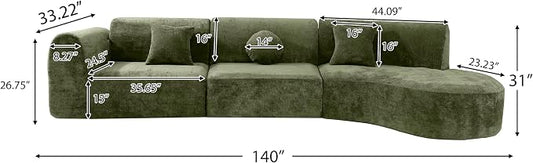 Christopher Knight Home Grelyn Modern Curved Modular Sectional Sofa, Wool Fabric Large Cloud Couch, 6-Seater L-Shaped Couch for Living Room, 3-Piece Lounge Sofa with Chaise,Fully Assembled,Olive Green