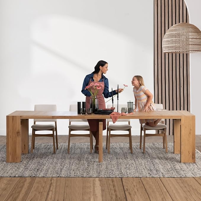 Transformer Table - Solid Wood Extendable Dining Table, Seats 2-12, Expandable Dining Room Table, Space-Saving Furniture, Kitchen and Dining Room Furniture (Natural, Table + 4 Chairs)