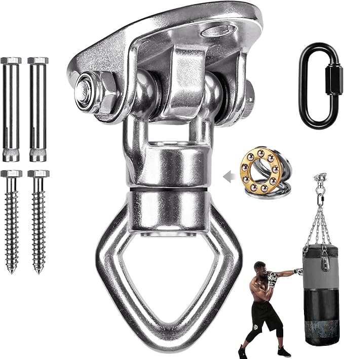 Swing Hanger Ceiling Mount with Double Bearing Hanging Chair Hanger 900 LB Capacity Stainless Steel Hammock Hardware 360° Swing Hook for Aerial Silks, Punching Bag, Hanging Chair, Gymnast Ring