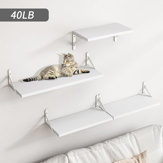 YGEOMER Floating Shelves for Wall, Different Sizes White Wall Shelves for Living Room, Bathroom, Bedroom, Kitchen, Home Decor (Set of 4)