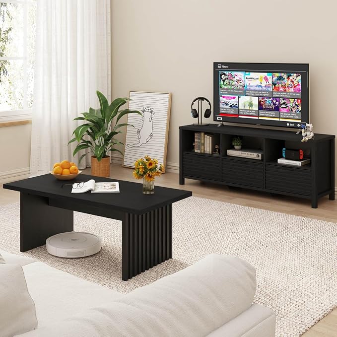 BON AUGURE Black Coffee Table, 43 Inch Modern Coffee Tables for Living Room, Wooden Center Table, Living Room Tables for Home, Office (Black Oak)