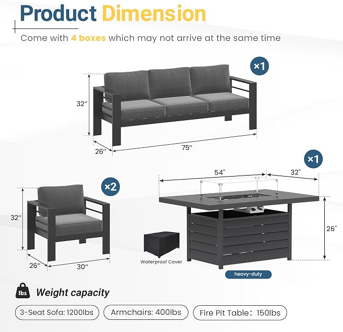 Solaste Aluminum Patio Furniture Set for All Weather, Oversized Metal Outdoor Furniture Set with 27.5" Deep Seating and 3.2" Wide Armrest, Outdoor Patio Conversation Sets with 10" Back Suport Cushion