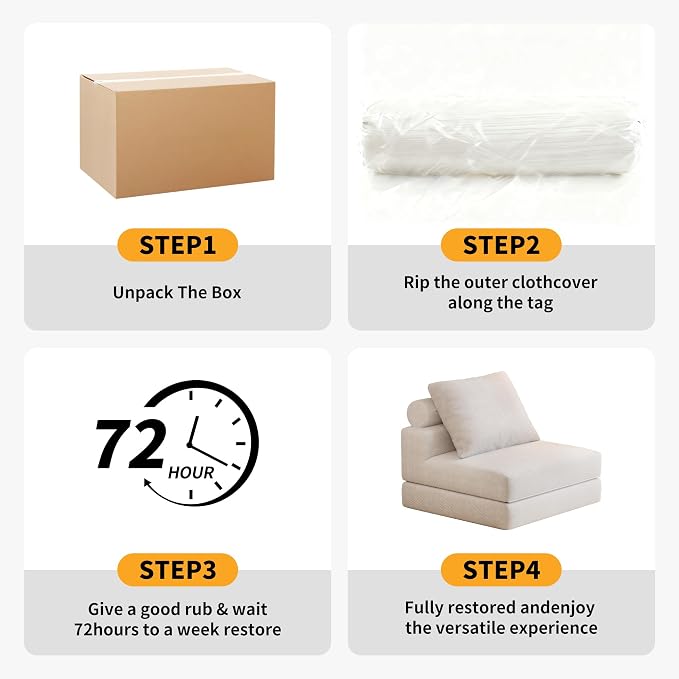 Folding Sofa Bed, 3-in-1 Convertible Sleeper Chair Bed with Pillows, Foldable Floor Couch with High-Density Foam, Futon Small Boneless Couch for Living Room Bedroom Lounge, Single, White