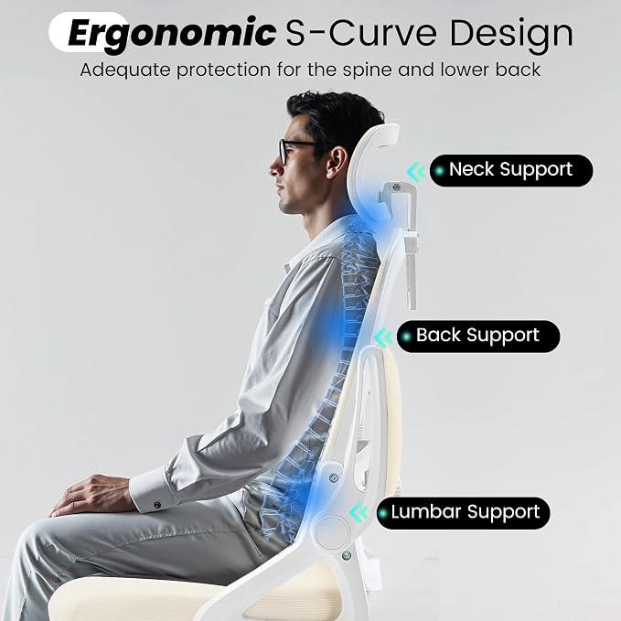 Fizzin Ergonomic Office Chair, 400 LBS Computer Chairs with Adjustable Lumbar Support, Breathable Mesh Desk Chair Ergonomic with Thickened Cushion, Comfy Home Office Desk Chair (Buff Beige)
