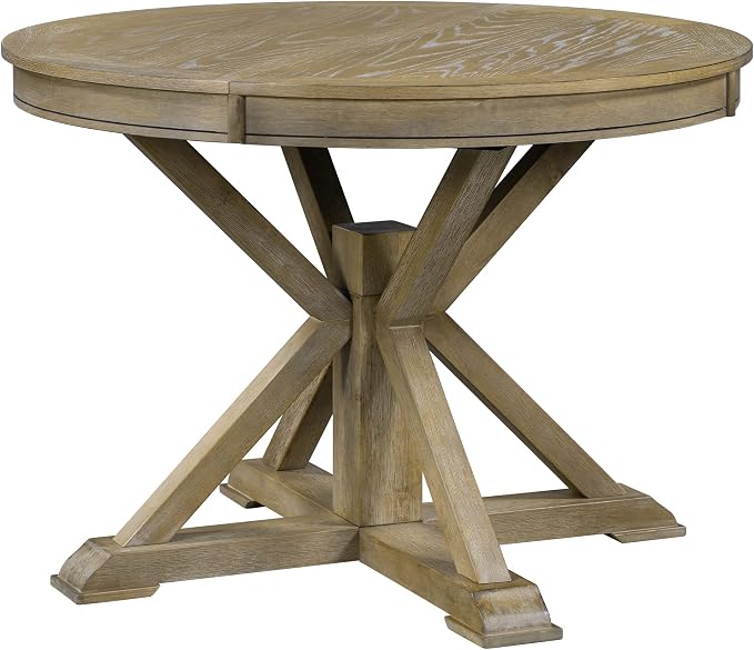 LUMISOL 42"-54" Extendable Round Dining Table for 4-6, Farmhouse Round to Oval Kitchen Table with 12" Removable Leaf and Pedestal Base, Wood Dinner Tables for Dining Room, Living Room, Natural