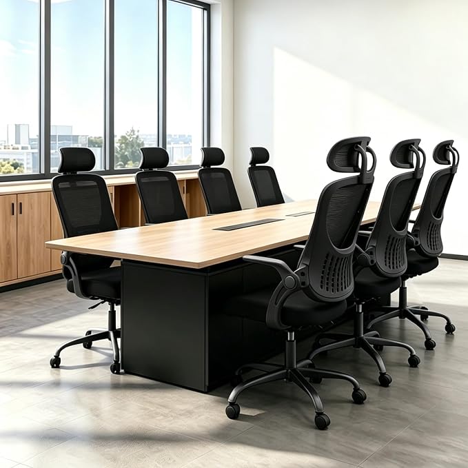 Ergonomic Office Chair, Comfy Desk Chair with Wheels, Adjustable Headrests, Flip-Up Armrests, Breathable Mesh High-Back, Comfortable Swivel Seating for Home Computer, Black