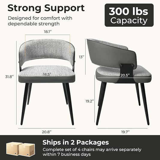 Dining Chairs Set of 4, Modern Upholstered Kitchen & Dining Room Chairs with Breathable Woven Fabric, Easy to Assemble & Clean for Dining Room, Restaurant, Cafe