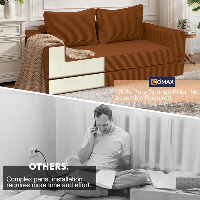 COMAX Futon Sofa Bed, Convertible Sofa Bed, Folding Boneless Couches | Boneless Couch for living room, 4‑in‑1 Fold Out Small Foldable Loveseat Floor Sleeper Mattress Lounge Space‑Saving