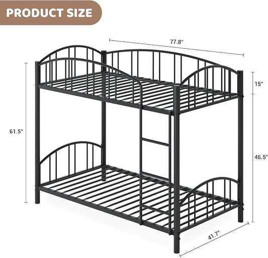 GarveeHome Metal Bunk Bed Twin Over Twin, Heavy Duty Bunkbeds Frame with Arched Guardrail and Safety Ladder, Sturdy Steel Bed for Kids Boys Girls, Space-Saving, No Box Spring Needed, Black