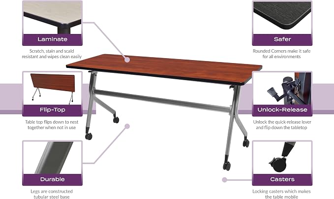 Romig Axis-Pro 48 x 24 in. Mobile T-Base Training Seminar Table- Cherry
