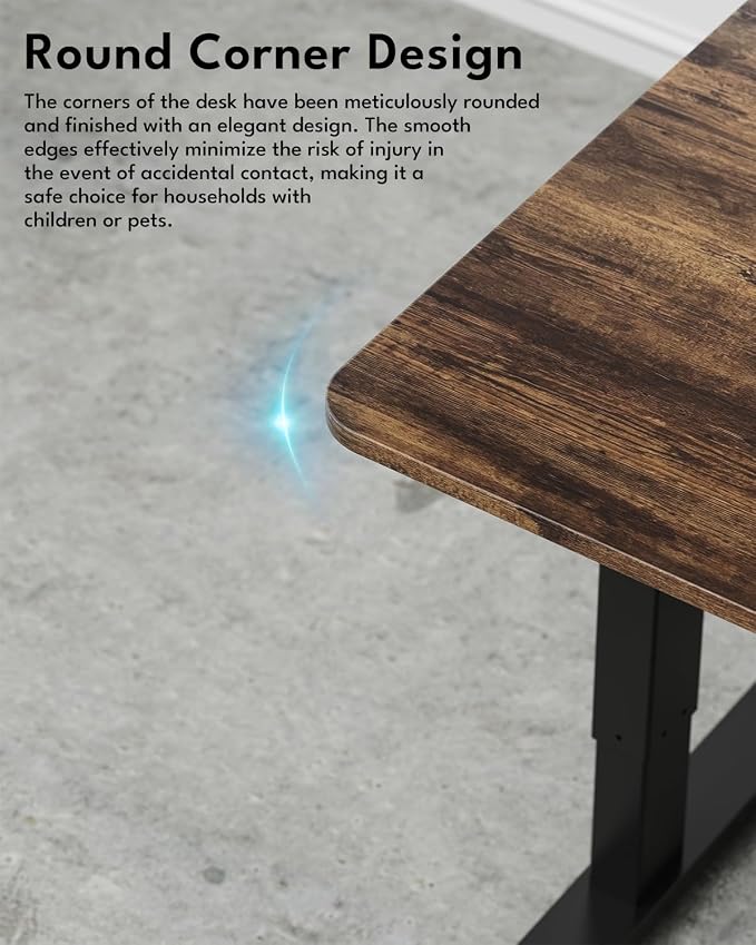 Standing Desk, Height Adjustable Electric Stand up Desk, 31.5 x 24 Inches Sit Stand Home Office Desk with Splice Board, Black Frame/Rustic Brown Top
