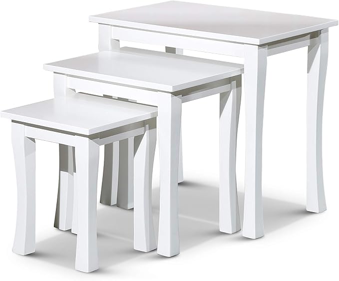 DTY Indoor Living 3-Piece Nesting Tables - Wooden Table Set of 3 for Living Room - Stackable Tables with Sleek White Finish for Stylish and Space-Saving Home Furniture