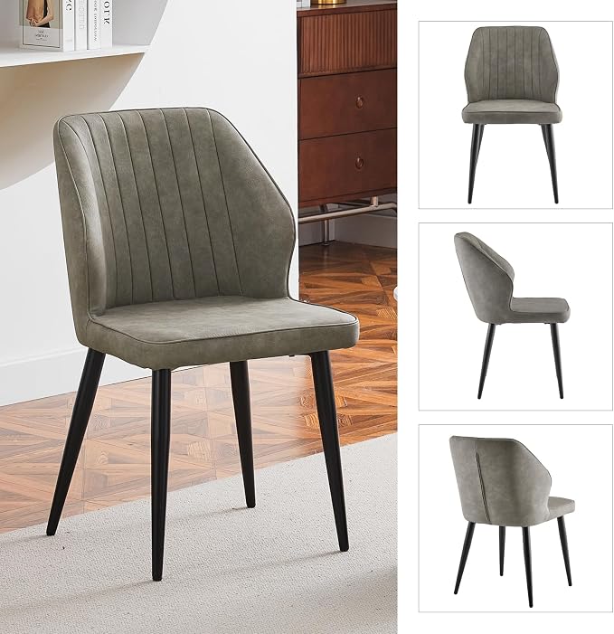 CLIPOP Dining Chairs Set of 2, Faux Leather Dining Chairs, Mid-Century Modern Dining Room Chairs, Upholstered Kitchen Chairs, Metal Legs/Backrest, Accent Leisure Chair for Guest Reception Room - Grey