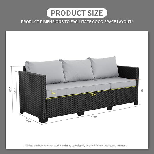 Rattaner Outdoor Furniture Outdoor Couch Patio Furniture 3-seat Sofa Deep Seat High Backrest with Waterproof Cover and Anti-Slip Cushions, Light Grey