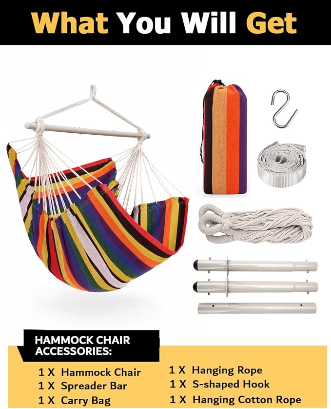 ADVOKAIR Hammock Chair Swing, Heavy-Duty Hanging Rope Swing Seat Supports 500 Lbs, Ideal for Outdoor Patio, Backyard, Porch, Deck & Indoor Bedroom Use