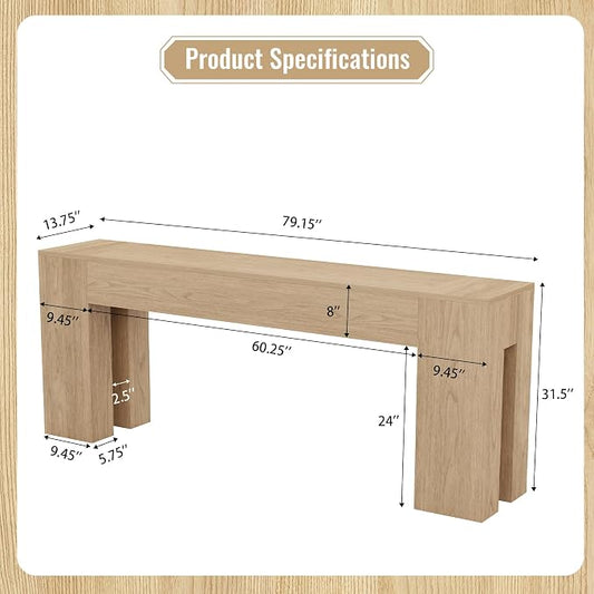 Epecoya Extra Long Sofa Console Table for Entryway Living Room, 79-Inch Farmhouse Wood Behind Couch Table, Rectangular Accent Console with Wooden Double Base for Hallway Foyer Entrance, Light Oak