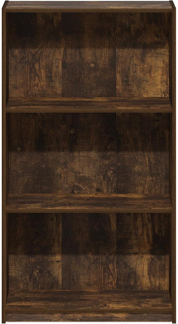 Furinno Basic Book Shelf, 3-Tier Modern Bookshelf, Bookcase with Open Shelves, 9.3 x 21.8 x 39.5, for Living Room, Bedroom, Home Office, Amber Oak