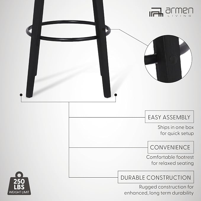 Armen Living Sonia 26" Counter Height Swivel Gray Faux Leather and Black Wood Bar Stool - Set of 2