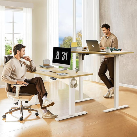 WALKINGDESK 40x24 Inches Whole Piece Electric Standing Desk, Seamless One Piece Height Adjustable Sit to Stand up Desk for Home Office, Ergonomic Computer Workstation, Oak